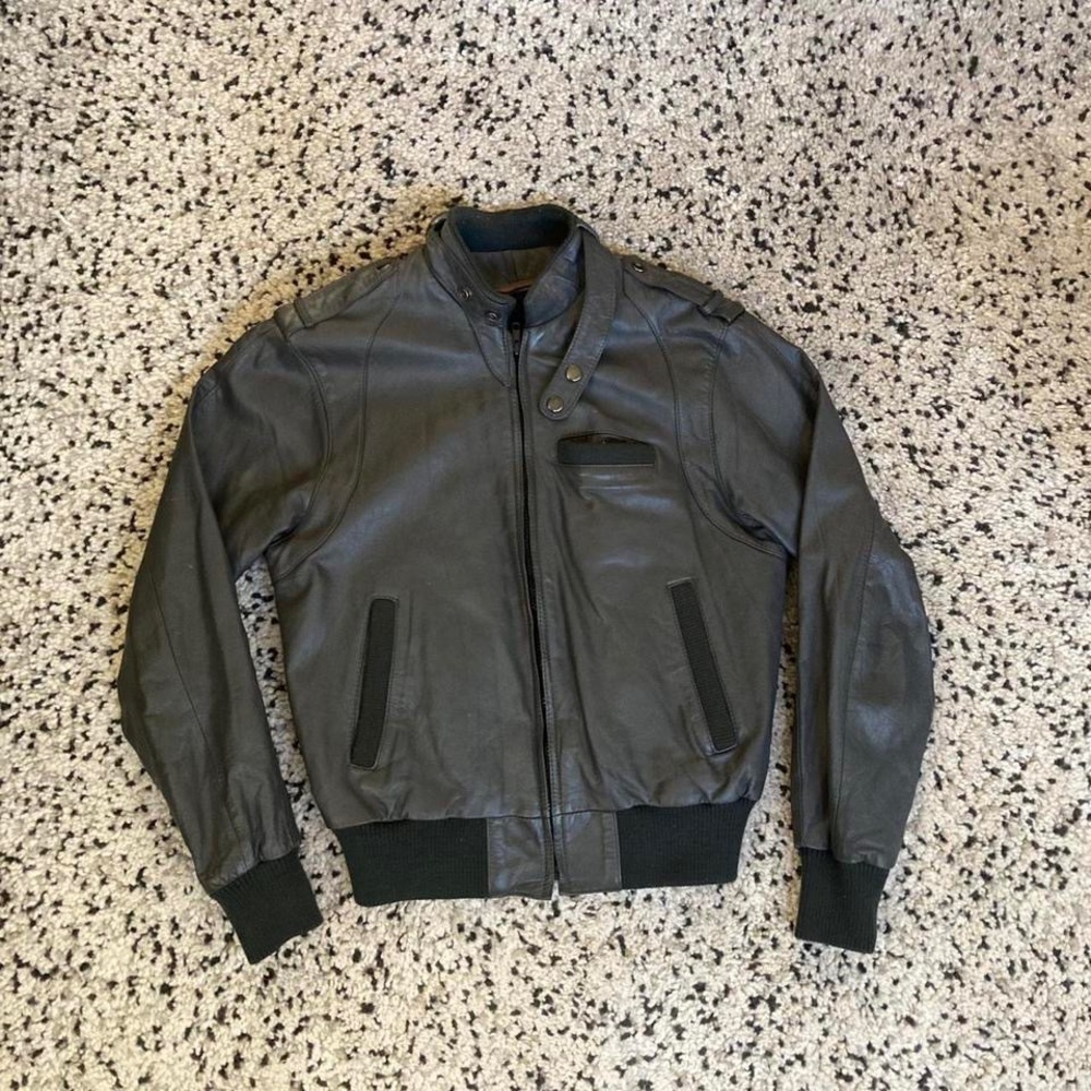 Grey leather moto jacket